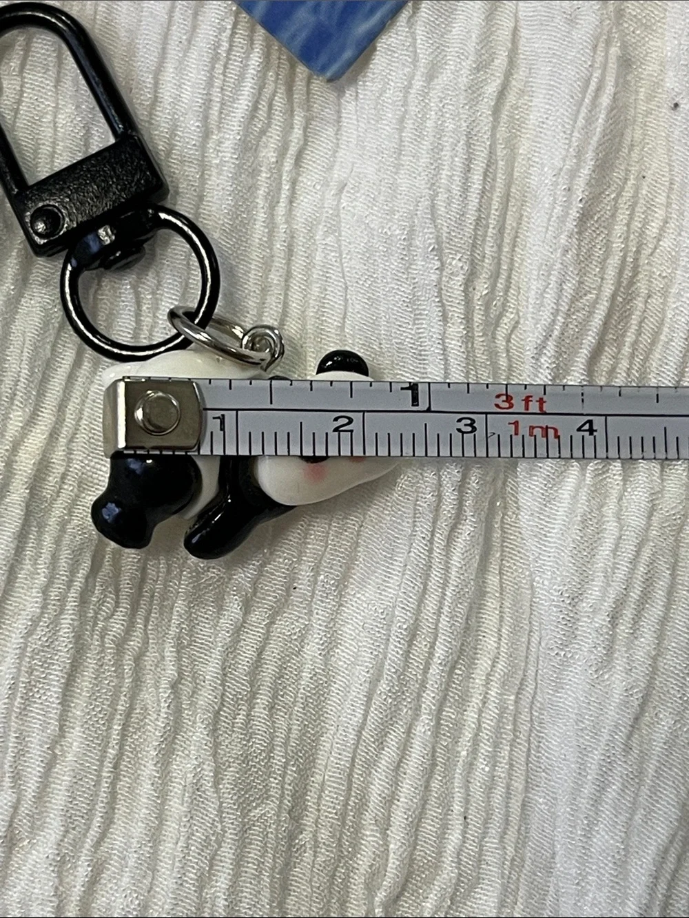 Vintage Black & White Panda Key & Card Holder Charm with Beige Bell